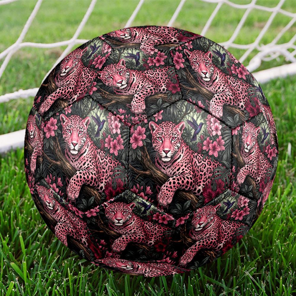 1pc Pink Leopard Jungle Theme Soccer Ball Football, Size 5, Lightweight PVC, Outdoor Training Soccer Ball,Sports Gift t61410