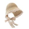 Straw Hat Female Summer Lace Tie Beach Hat, Small Fresh Seaside Outing Vacation Sunscreen Sun Hat
