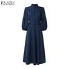 ZANZEA Damenmode Stehkragen 3/4-Ärmel Elegant Lässig A-Linien-Kleid