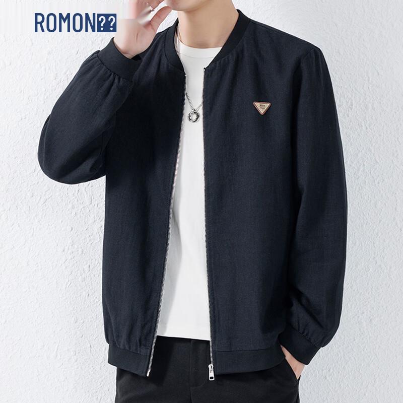 ROMON Men s Casual Ramie Blend Long Sleeve Shirt 4XL