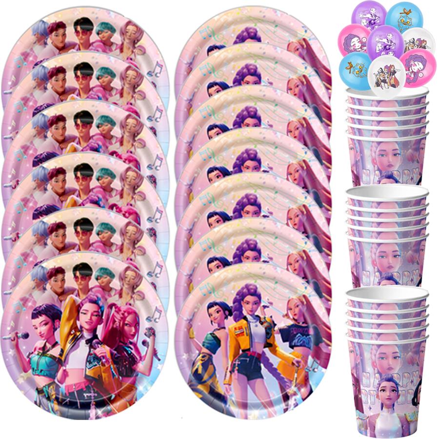 K-POP Girl Group Birthday Party Supplies For Kids Happy Birthday Banner Table Decoration Balloons Plates Cups Background Cloth