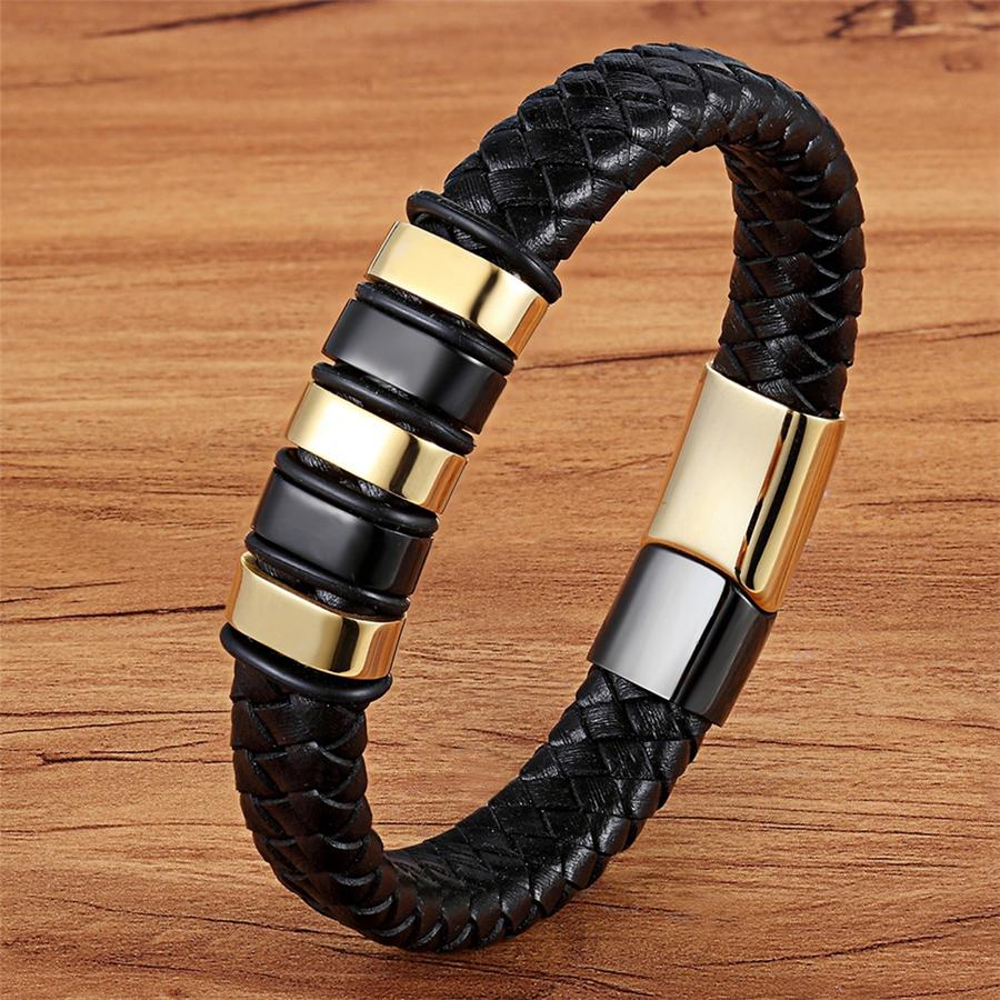 Combination Small Accessories Multicolor Stitching Stainless Steel Men's Leather Bracelet Luxury Jewelry Big Sale