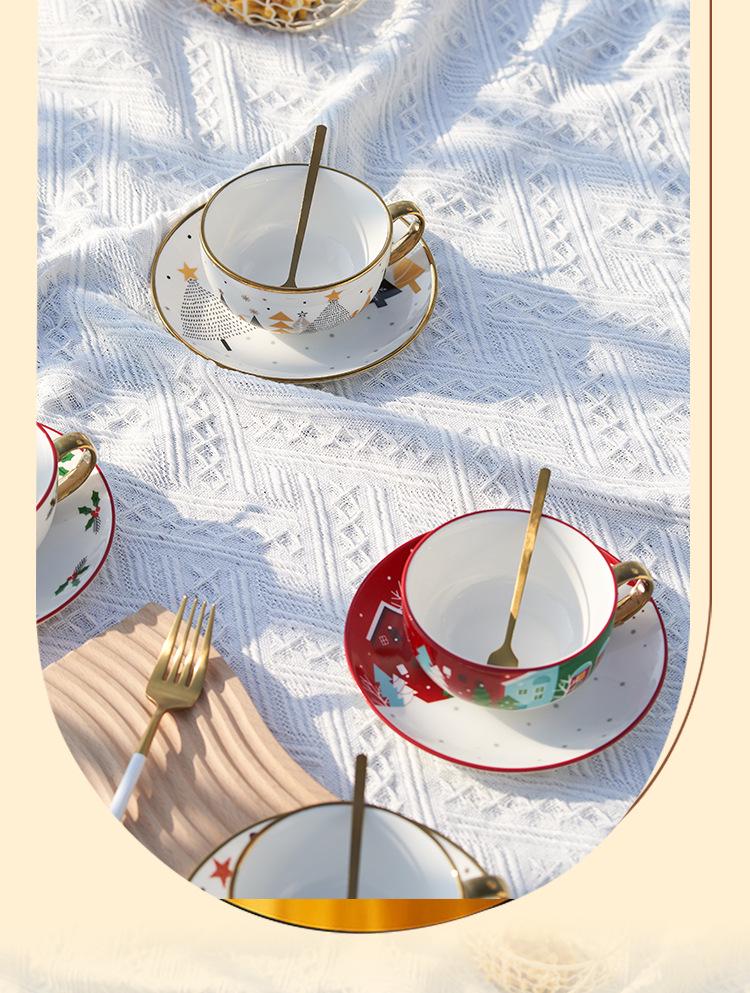 Christmas Gold-Plated Ceramic Tea Set: Special Edition Cup & Saucer Gift