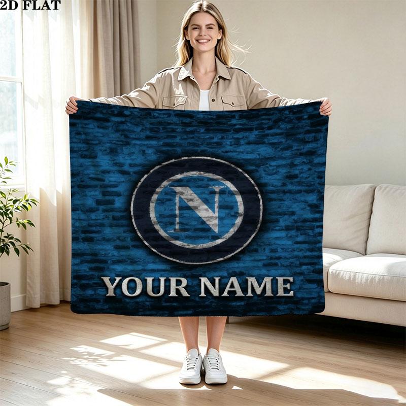 1PC SSC Napoli Custom Name Patterned Flannel Blanket Suitable For All Seasons for Home Decor Warmth and Comfort Gifts Holiday Present