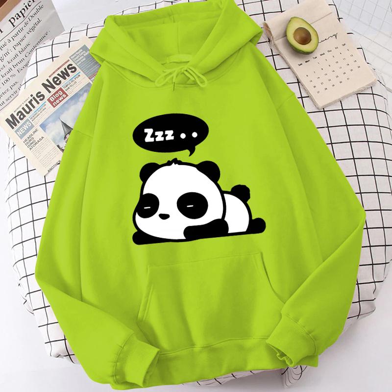(Unisex Hoodie)Autumn Winter Casual Panda Letter Print Hoodies Solid Color Long Sleeve Hooded Pullovers Sweatshirts
