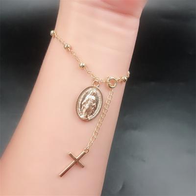 2025 New Fashion Women Religious Virgin Mary and Cross Pendant Beads Chain Bracelet Women Party Virgin Mary Adjustable Bracelet