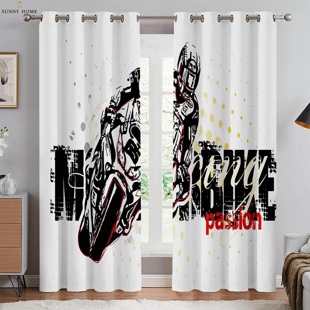 Cool Motorcycle 3D Printed Curtains 100% Polyester Bedroom Living Room Kitchen Club Window Decoration Curtains 2pcs
