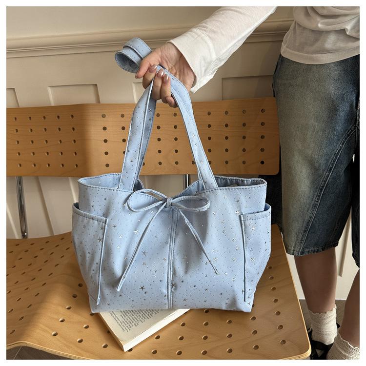 Simple Star Pattern Canvas Tote Bag for Women Large Capacity Casual Shoulder Handbag KTB