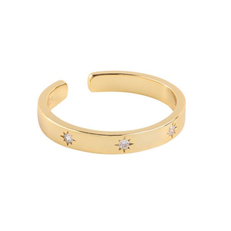 Mode Persönlichkeit Minimalistischer Stil Eingelegter Zirkon 925 Sterling Silber Schmuck Einfaches Design Ins Goldene Sonne Öffnungsringe TYB403