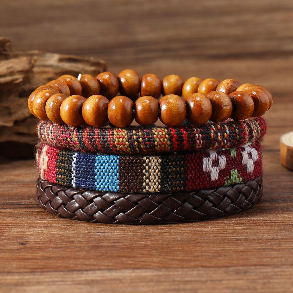 

European & American Bohemian Handmade Leather Bracelet Set – 4 Pieces