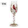 Decorative Desktop Ornaments Hand-painted Wine Glass, Bird And Floral Pattern Design Stem Goblet, Drinking Cups Artistic Crystal Borosilicate