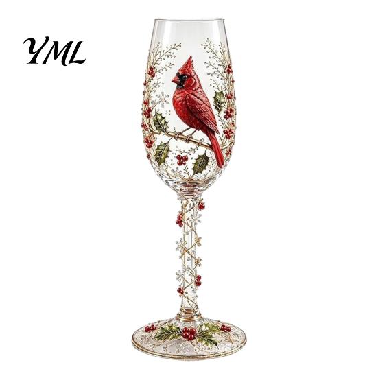 Decorative Desktop Ornaments Hand-painted Wine Glass, Bird And Floral Pattern Design Stem Goblet, Drinking Cups Artistic Crystal Borosilicate