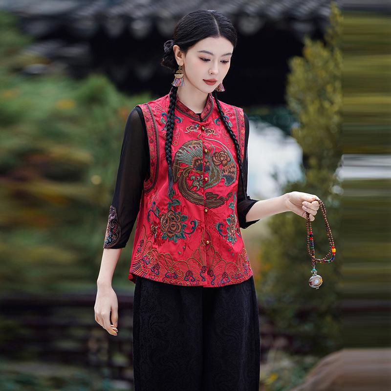 Ethnic Style Women's Floral Embroidered Vest Cardigan