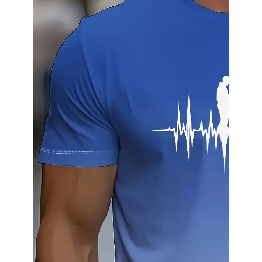 Men'S 3D Print Gradient T-Shirt - Breathable Short Sleeve Athletic Tee with Heartbeat Running, Basketball Casual Summer Wear, Sports T Shirt