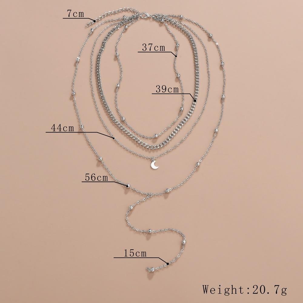 Personalized stacked wind women's multi-layer chain necklace moon mixed bead long metal necklace collarbone chain