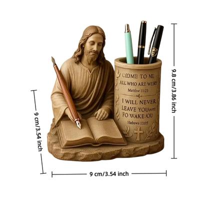 Jesus-Kreuz Stifthalter, Jesus Stifthalter mit Bibelvers, 3,5 Zoll mit Lauf zu Jesus Bibelvers Christliches Schreibtischzubehör
