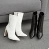 Fashion New Women Boots Ankle Boots PU Leather Zipper Women Booties High Heels Autumn Boots Women Shoes White Black 2024