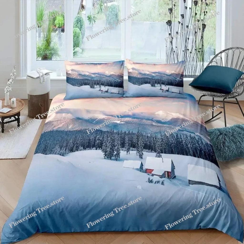Snow Mountain Duvet Cover Set Sea Waves Bedding Set Sea Landscape King Size Comforter Cover Nature Scenery Polyester Quilt Cover