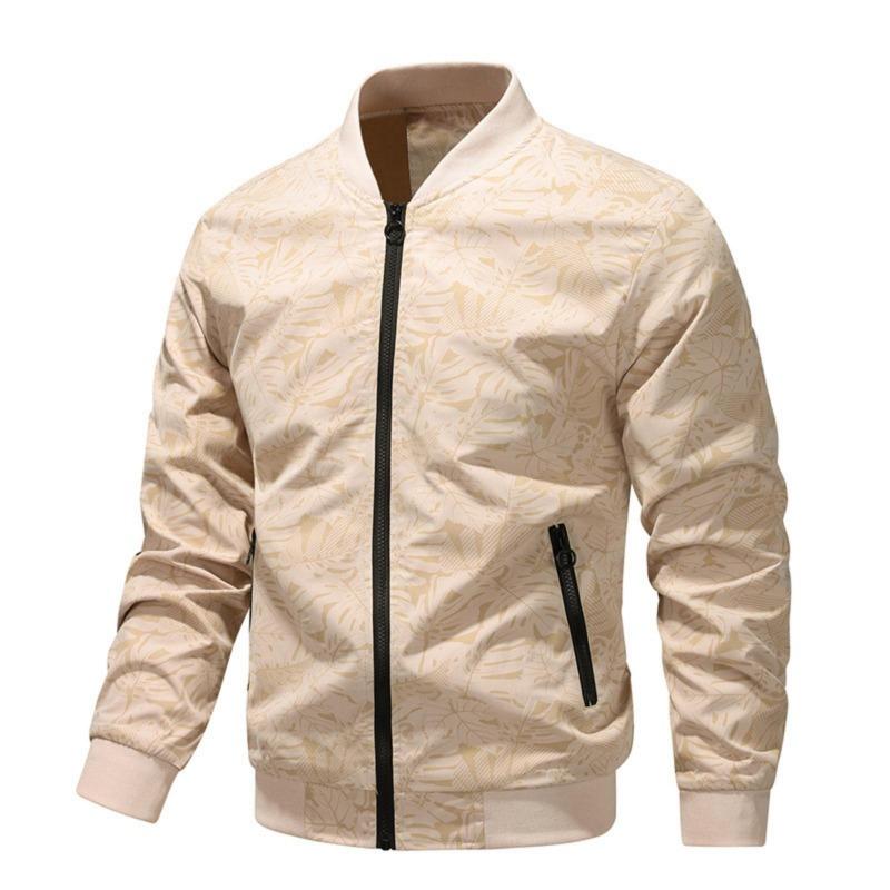 

Men s Casual Loose Zipper Jacket, Men s Printed Baseball Jacket, Long-sleeved Coat XXXL бежевий