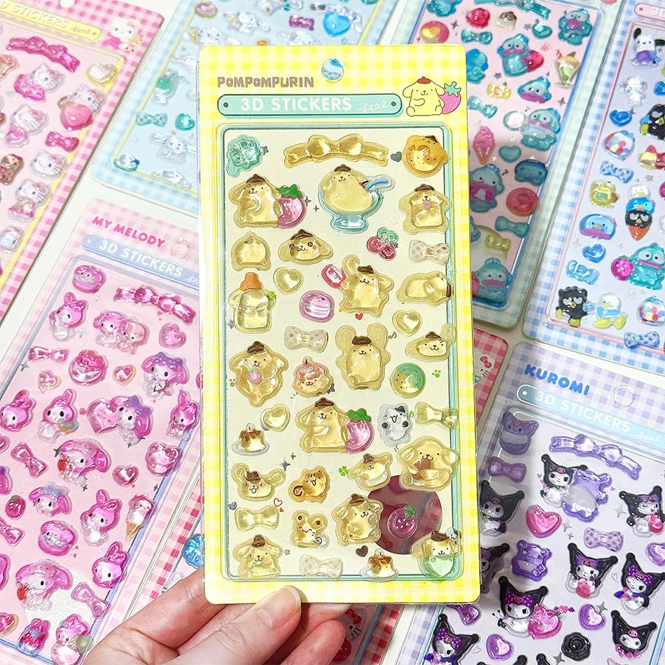 1/8Pcs 3D Sanrio Stickers Sanrio Kuromi Pochacco Hellokitty My Melody Cinnamoroll Hangyodon Case Bag Decoration Birthday Gifts