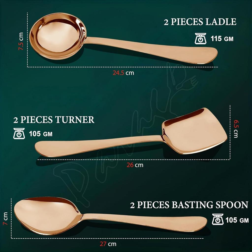 6 Pieces Stainless Steel Rose Gold Serving Spoons Set for Dining Table/Kitchen, 1.8 Mm Heavy Gauge