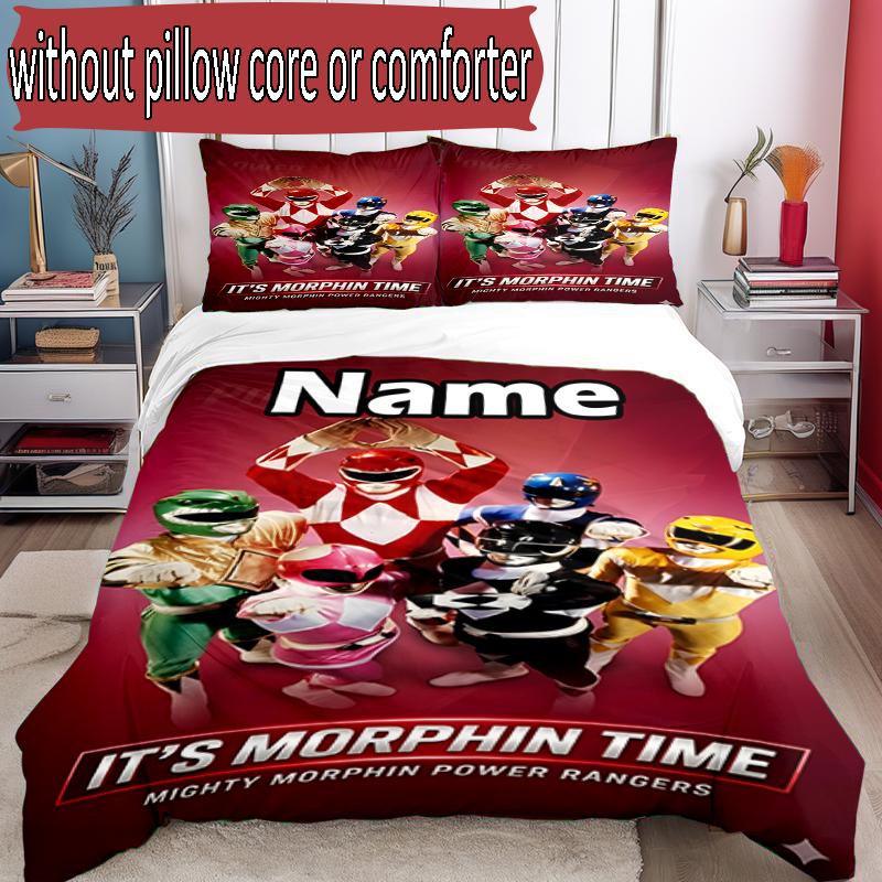 Sada 3ks povlaků na přikrývku (1 * Povlak na přikrývku + 2 * Povlak na polštář, Bez jádra), Vlastní jméno Mighty Morphin Power Rangers Vzor Povlečení, Domácí Dekorace Ložnice Gi