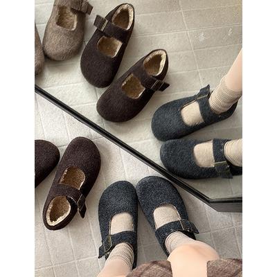 Retro graue französische Plateau flauschige Schuhe Außenbekleidung 2025 Winter warm und Samt Außenbekleidung Mary Jane Schuhe