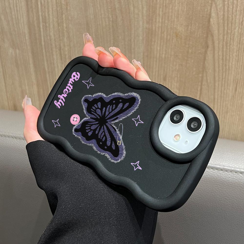 Czarny motyl etui na telefon iPhone 11 12 13 14 15 Pro Max 6 6S 7 8 Plus Xs Wave Edge odporne na wstrząsy gumowe etui ochronne