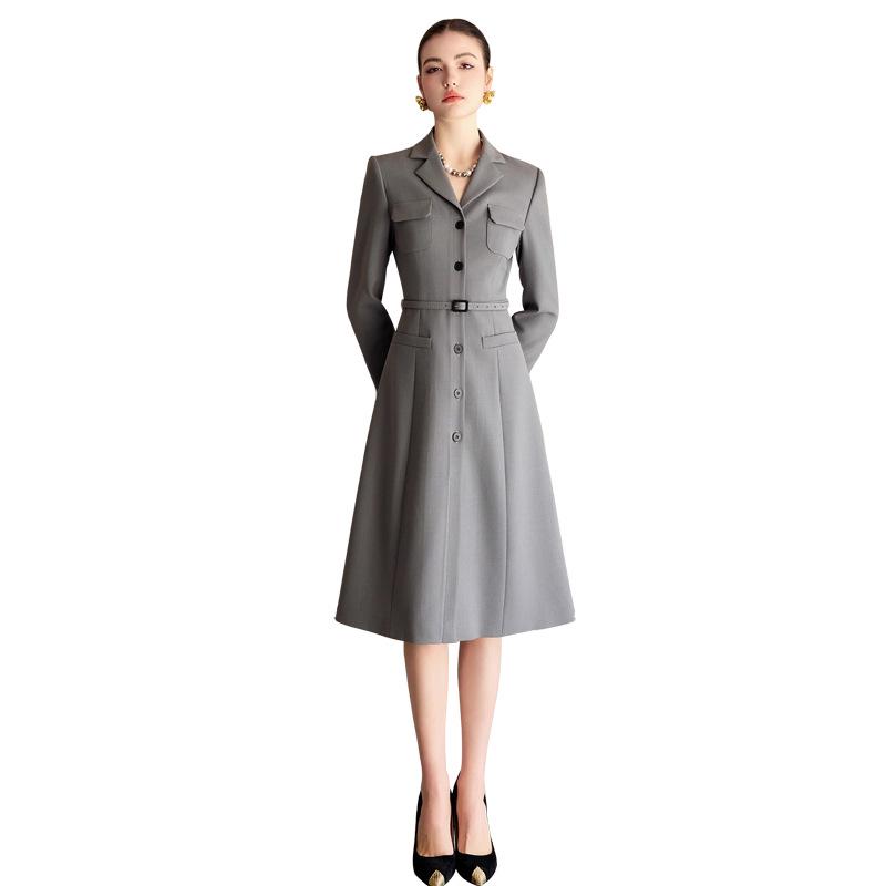 Women's Gray Mid-Length Lapel Dress Suit - Spring Fashion Collection
