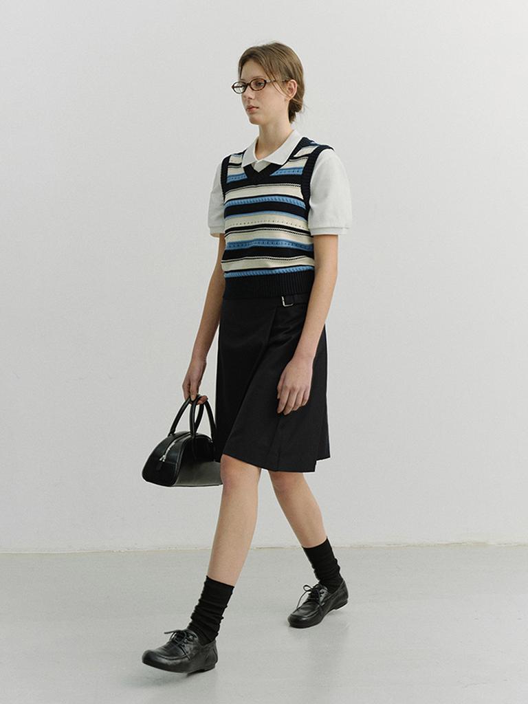 Deonseuteu Unisex Crafted Striped Knit Vest_Udsw6B123_Navy / Cream