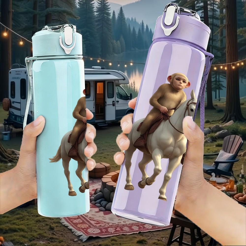 1PC Cowboy Riding Horse Art 750ml Color Plastic Sports Water Bottle Leakproof Flip Straw Lid Suitable for Sports Office Home Use