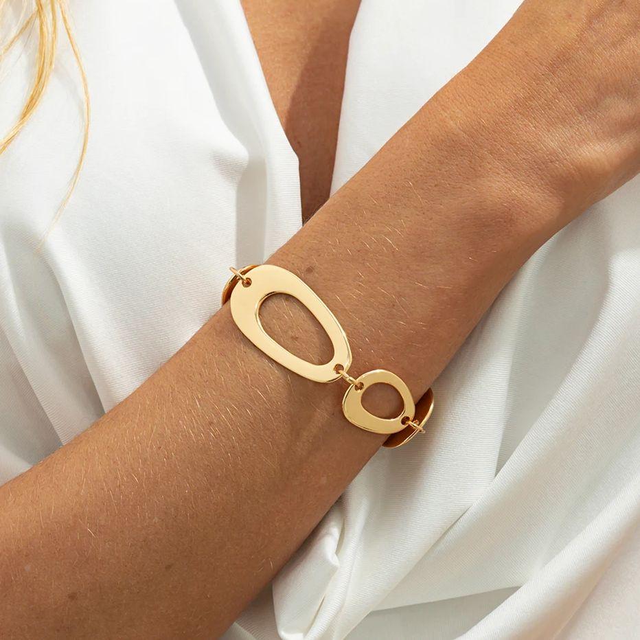 Ingemark Trendy Simple Irregular Hollow Geometry Bracelet for Woman Hip Hop Charm Gold Color Metal Bangles Couple Jewelry Gifts