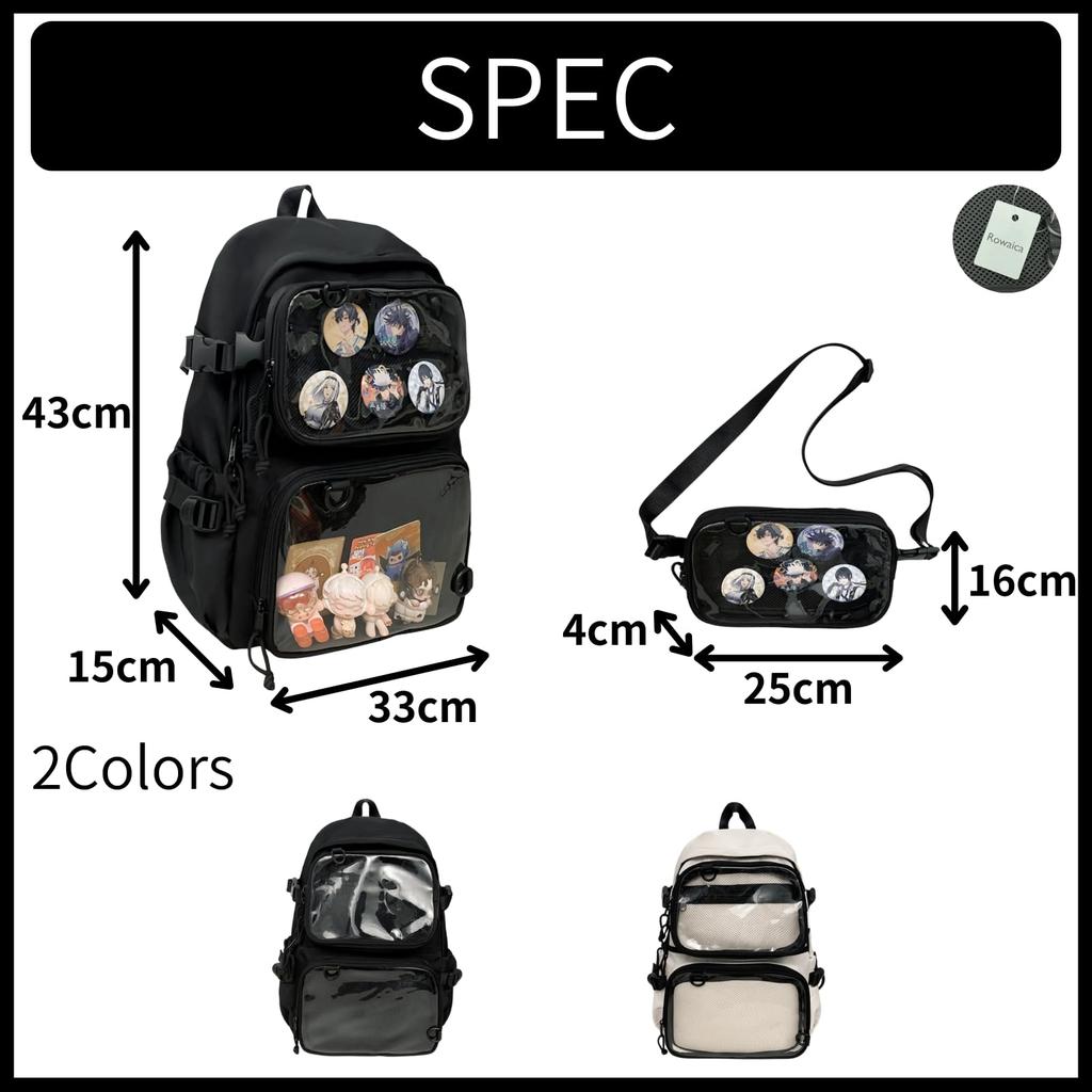 Rowaica Ita Bag Rucksack, Große Kapazität, Oshikatsu Rucksack, Ita Bag, Separate Tasche, Groß (Weiß)