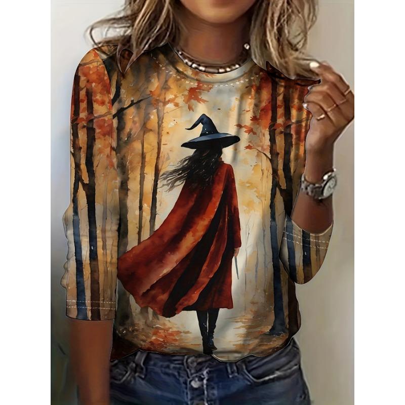 Sudadera de Halloween para Mujer Diseño Redondo Manga Larga Holgada Casual Otoño Gradiente Telaraña Divertido Estampado de Patrón Tops