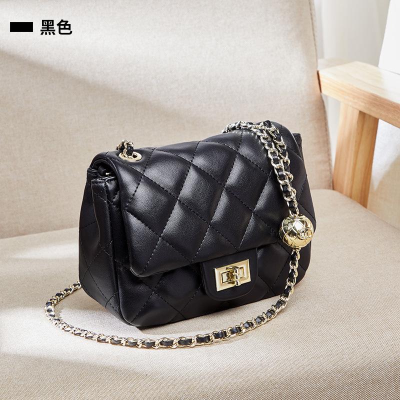 Genuine leather women's handbag, cowhide shoulder bag, versatile crossbody bag, small gold ball quilted chain bag, wholesale from Guangzhou