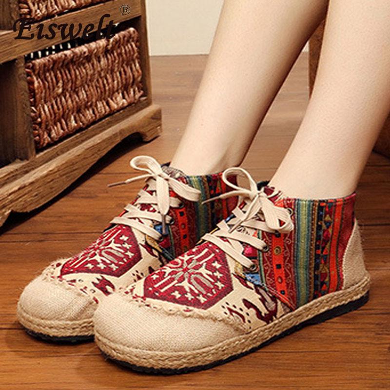 Suvarstomas medvilninis audinys Laisvalaikio buto snapeliai Lininiai kanapiniai apvalūs pirštai Etninis stilius mada Mieli batai