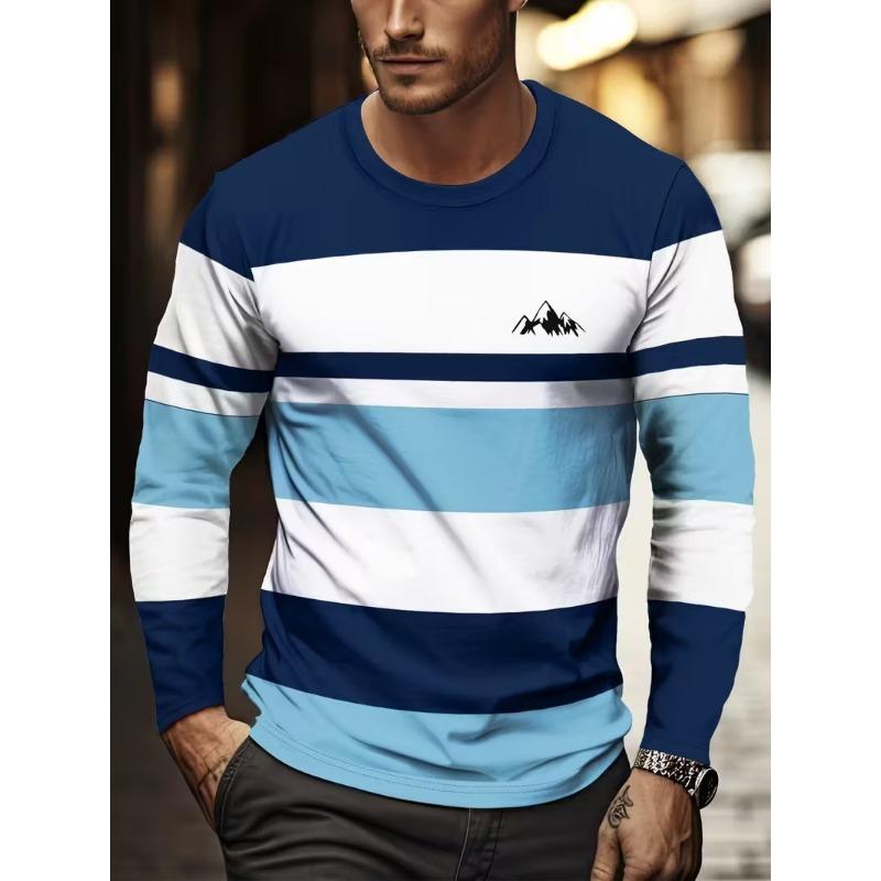 Simple Men's Stripe T-shirt Autumn Outdoor Casual Men's Long Sleeve Top Oversized RCrew Neck Long-sleeved T Shirt For Men