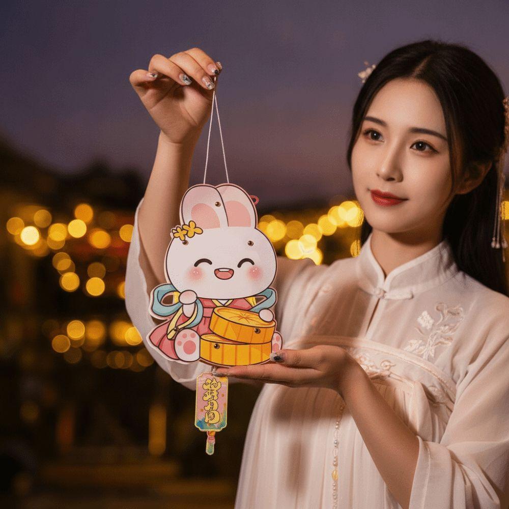 Handmade Craft Kit LED Glow DIY Paper Lantern Battery Portable Glowing Rabbit Light Vintage Mini Size Chinese Flower Lamp Family