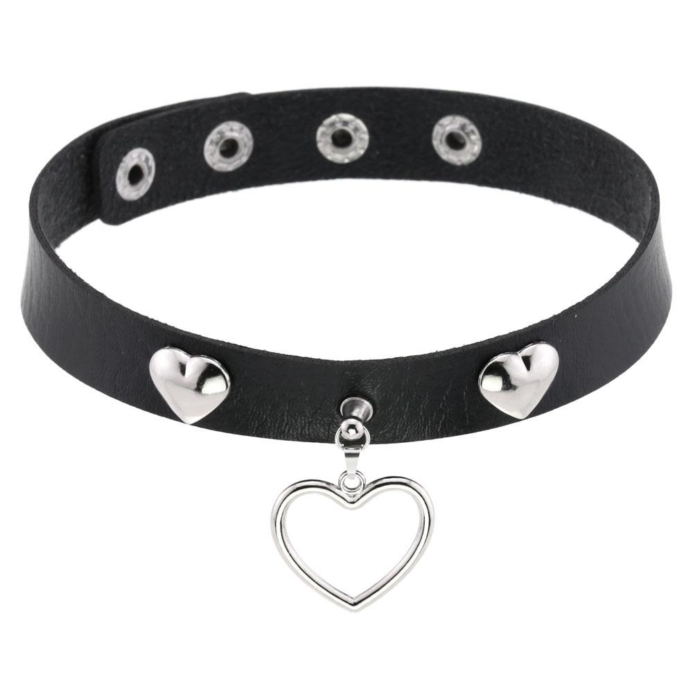 Punk Heart Rivet Choker, Heart Shape Rivet PU Leather Clavicle Neck Collar