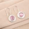 Round Pink Cat's Eye 925 Stamped Silver Gemstone Jewelry Handmade Earrings 1.40" EE-4-49