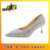 Crystal high heels stiletto wedding shoes 2025 autumn and winter new evening dress temperament pointed silver sequined bride shoes