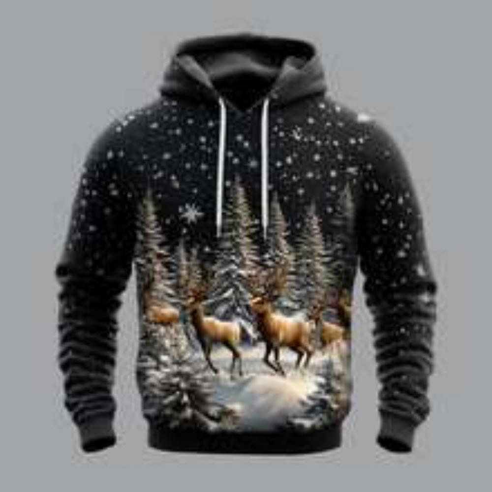 Reindeer 3D Printed Santa Claus Hoodie Men's And Women's Autumn And