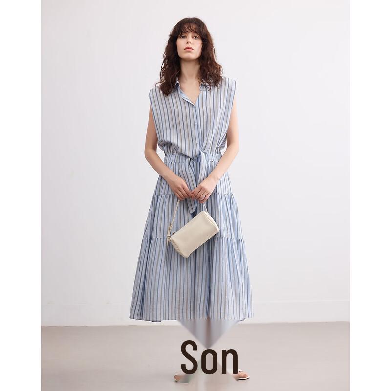 Demana Summer Faux Two-Piece Lapel Collar A-Line Dress M