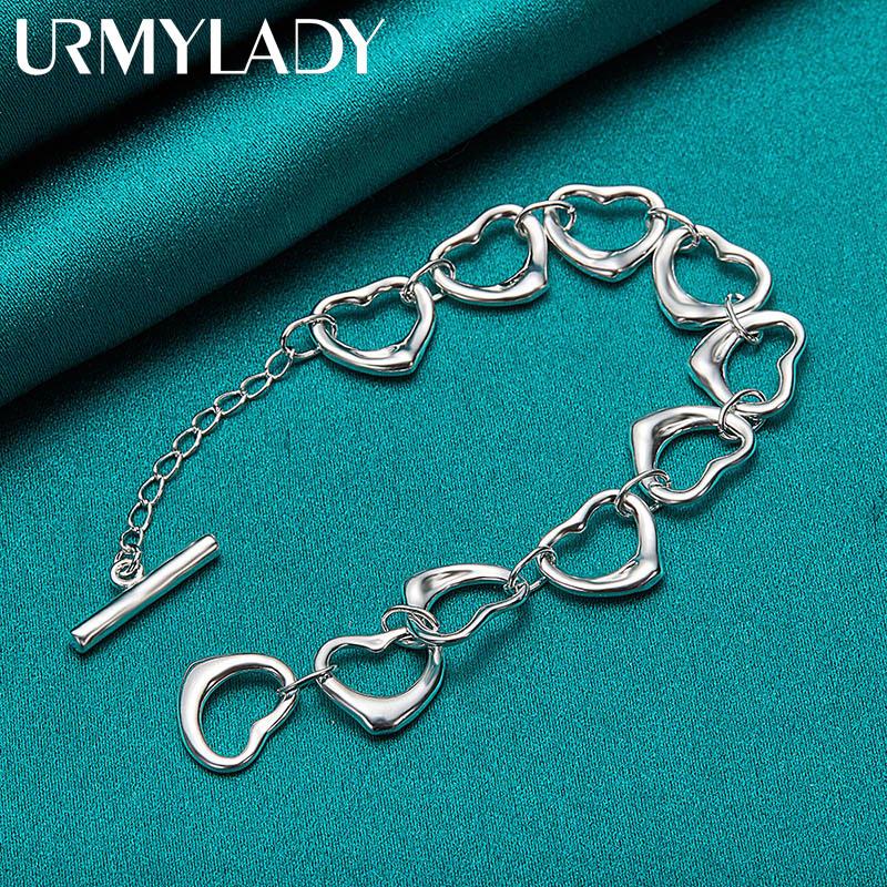 925 Sterling Silver Heart Chain Bracelet For Women Wedding Party Fashion Jewelry