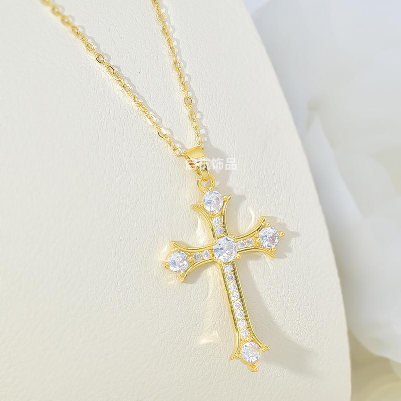 Cross Necklace Women'S Simple Personality Micro-Inlaid Zircon Pendant Exquisite Jewelry