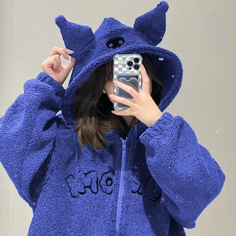 New Zipper Hooded Jackets for Women Y2k Trendy Embroided Coat Autumn Winter Thick Outwear Clothes