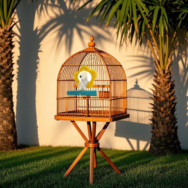 Bird Mirror For Cage Parrot Toys Mirror Cockatiel Perch Chewing Flower Shape Enrichment Stand Cockatiel Cage Accessories