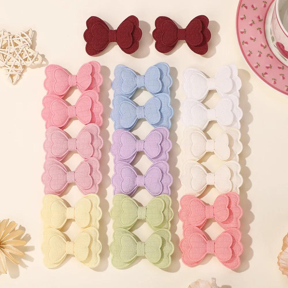 2Pcs Candy Colored Hair Clip Se Double Layered Bow Cute Bangs HairPin Cotton Safe Children's T for Girls Hair Accessories