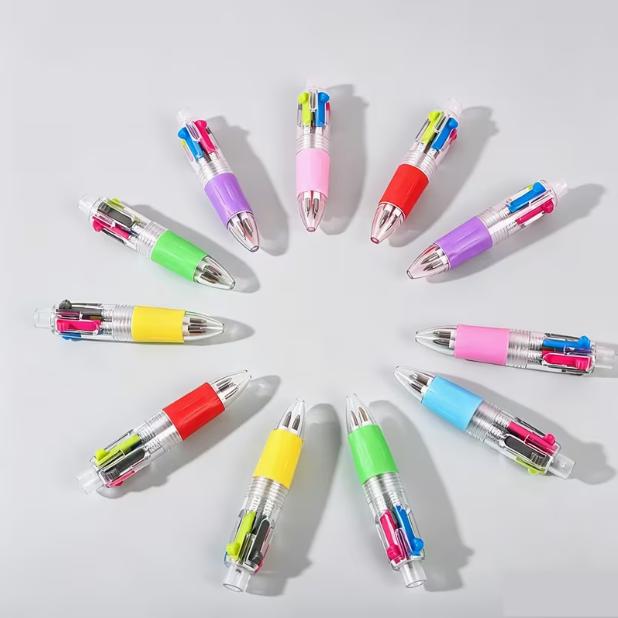 5pcs Mini 4color Push-button Ballpoint Pen Multi-color Integrated Portable Pocket Ballpoint Pen Office Notebook Color Marker Pen