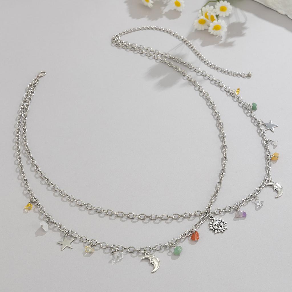Personalized Fashion Star and Moon Pendant Body Chain, Simple Sweet and Cool Double-layer Sun Fringed Waist Chain Jewelry